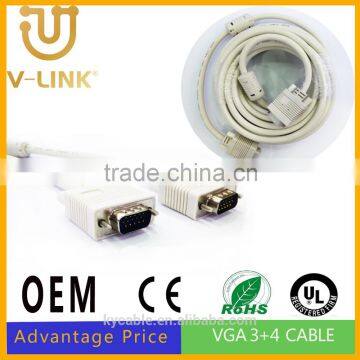High speed and quality vga cable with magnet rings, Male to Male Vga to Vga Cable 3+4 for monitor/computer/projrctor