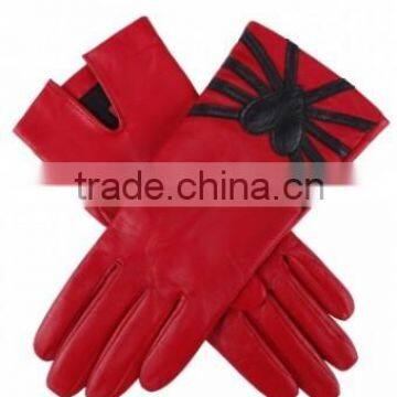 Women's Silk Lined Leather Gloves with Heart Detail AP-6505