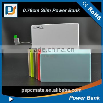 USB Phone Charger Rechargeable Smart Slim card li polymer Power Bank 4000mAh