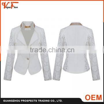 Wholesale China clothes factory white woven lace formal ladies blazer designs