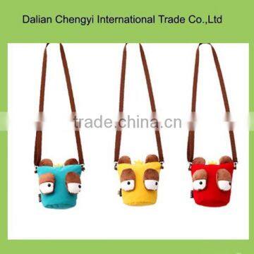 Promotional cute animal cotton shoulder bag with long strap