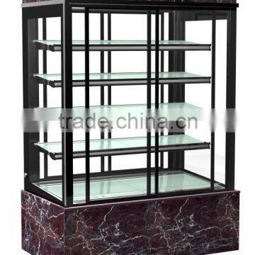 commercial upright cake display refrigerator with black marble base