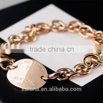 Wholesale stainless steel rose gold charm bracelet dog tag Bracelet with Lobster clasp 9312