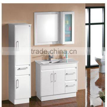 Modern 28 inch small size single integrated ceramic basin solid wood bathroom vanity