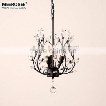 Black Iron Pendant Light, Modern Black Chandelier with Crystals MD82012