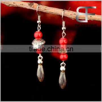 Fashion Red Green Stone Beads Vintage Alloy Earrings