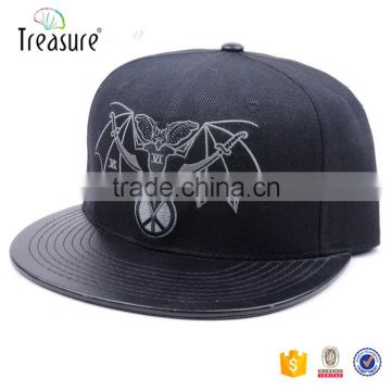 Embroidery leather 6 panel hats flat bills snapback hat hip hop