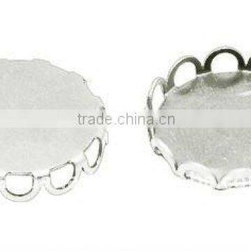 Brass Cabochon Settings, Flat Round, Silver Color, about 20mm in diameter(KK-C1764-6-S)