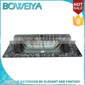 Factory Lowest Price Fancy Thick Glass Rectangular Molded Bathroom Vanity Tops