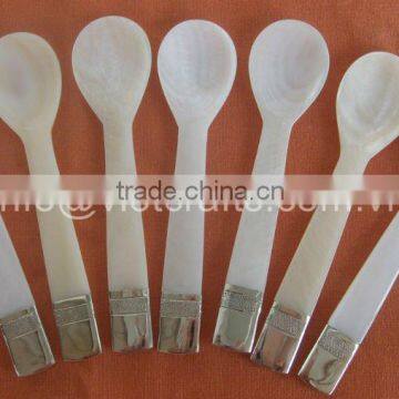 Mother of pearl spoon, egg spoon with silver plated