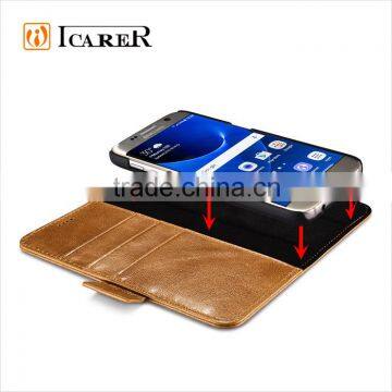ICARER Genuine Leather Wallet Case for Samsung Galaxy S7 With Card Slots and Stand Function photo-6