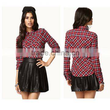 Lady plaid print long sleeve t shirt