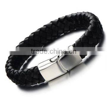 Men Black Braided Genuine Leather Bracelet