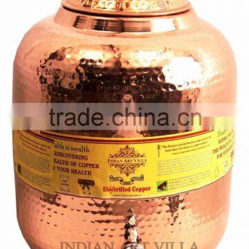 Handmade Pure Copper 1000 ML Water Pot Storage Water Tank With Tap Kitchen Home Garden Good Health Benefits Yoga, Ayurveda