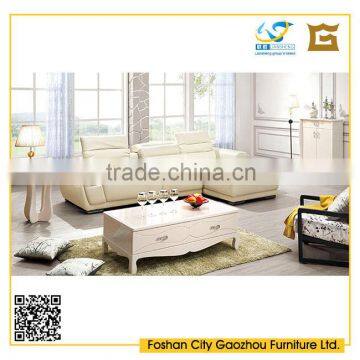 contemporary style white high gloss wooden living room furniture sets with leather sofa sets