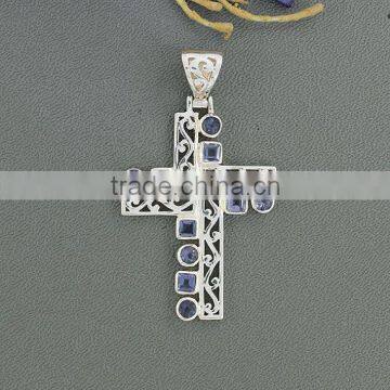 falak gems iolite Gemstone Pendant, Designer Cross Pendant Jewelry