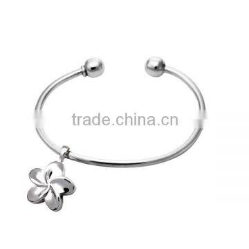 SRB5011 Silver Plumeria Pendant Bracelet Elastic Bangle Cremation Jewelry Stainless Steel Bangle