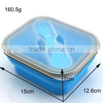 1 Compartment Food Container Silicone Folding Lunch Boxe With Spoon photo-2