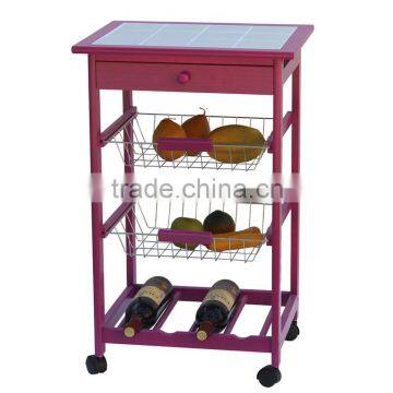 wood shelving hotel restaurant face multilayer ceramic tile Wine Cart
