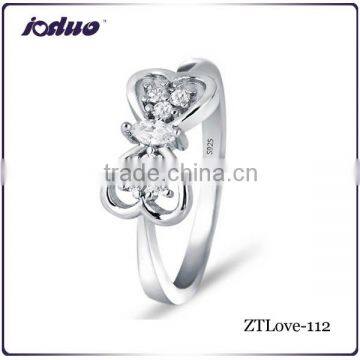 Fashion 925 sterling silver jewelry 2016 two hearts bowknot design rings