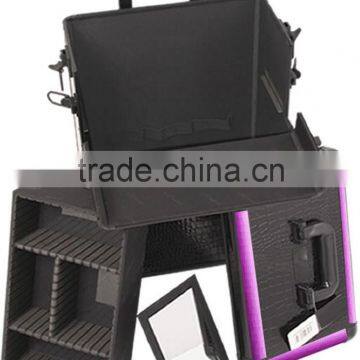 Black Makeup Pro Rolling Trolley Case- Purple Trim, Large Storage & Tray photo-3