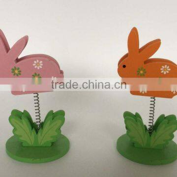 wooden rabbit card holder deco,wood easter deco name card stand with clips on desk