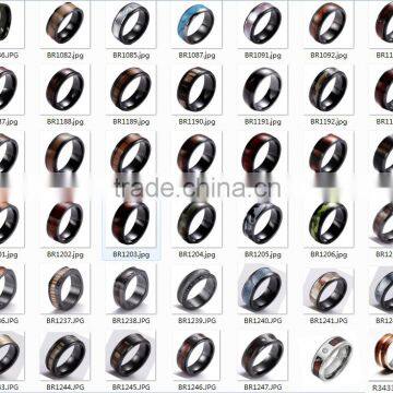 Wholesale verious Men's jewelry wood shell inlay ring titanium black zirconium