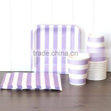 NEW Halloween Party Supplies Decorations Tableware Purple Rugby Stripe Tableware Set