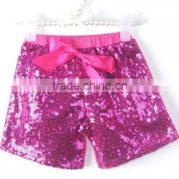 Trendy design girls summer shorts wholesale elastic hot pink sequin baby shorts in children's shorts