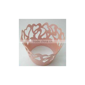 Wholesale Colored pink cute heart flower Cupcake Wraps Pearl Paper Laser Cutting Hollow Out Cupcake Decorations