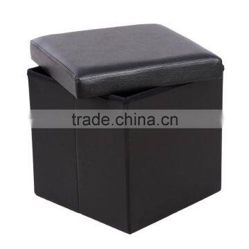 15" Cube Faux Leather Folding Storage Ottoman Black Foot Rest Stool Footrest photo-2