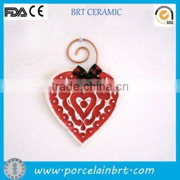 Handmade China red & white ceramic Heart Shaped Hanging Ornament