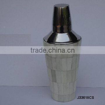 Steel cocktail shaker with mosaic of Bone in natural polish