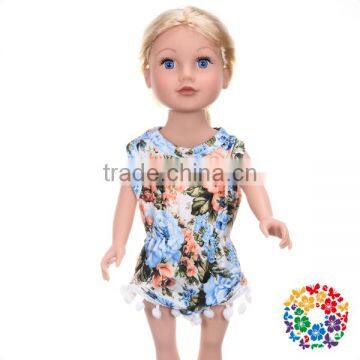 vintage floral ball hanging pom pom summer bodysuit for 18" dolls