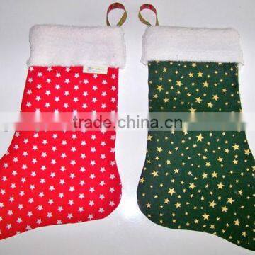 China Factory Cute Mini Fabric Sock Wool Felt Santa Stocking Hangers With Printed Merry Christmas Stars for Baby's Gift photo-3