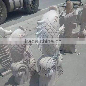 Cheap Natural Stone White Marble Chinese Fish Sculpture photo-3