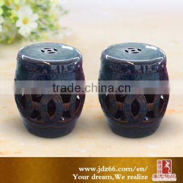 Porcelain Round Garden Stool Cobalt Blue Painted Ceramic Stool photo-3