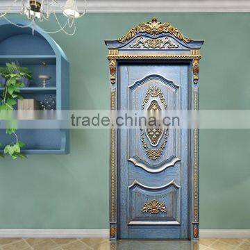 Luxury French Baroque Style Solid Wood Carved Blue Door With Golden Frame BF11-09223c photo-3