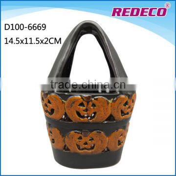 Decorative ceramic halloween pumpkin basket