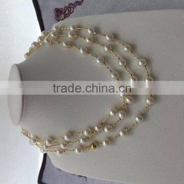Ladies 8-9mm White Freshwater Pearl Necklace With 14K Gold Chain photo-3