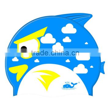 Kids Catoon swim cap with 100%silicone,kids fish shape swim cap