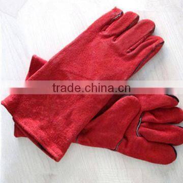 Red Color Safety Gloves,Cow Split Leather Work Glove,Leather Welding Gloves