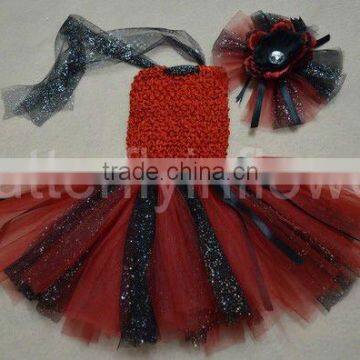 halloween black red glitter tutu dress with match headband set