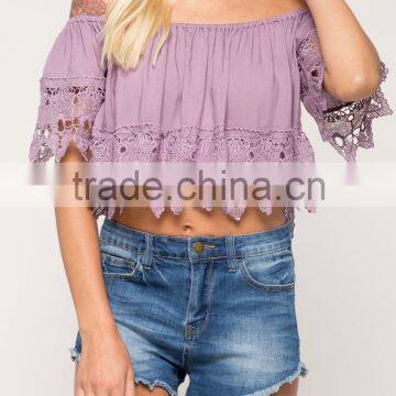 Hot new 2017 women summer casual crochet off shoulder crop top