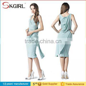 OEM Hot Sexy Lady Women Sleeveless Ruched Bodycon V Neck Knee Length Party Dresses China