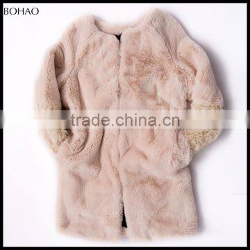 Winter Thick High Quality Long Fancy Stitching Sleeve Knitted Fur Coat