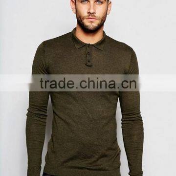 Hot Sale Custom Logo Long Sleeve Button Placket Green Men's Cotton/Spandex 200gsm Casual Slim Fit Plus Size Plain Polo Tshirt