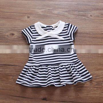 Elf Style Baby Dress Short Sleeve Summer Princess Dresses Striped Cotton One Piece Ruffle Bottom