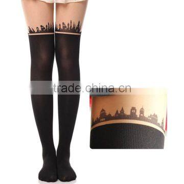 Cat Tower Tattoo Socks Sheer Pantyhose Girls Sexy Foot Stockings18842 photo-4