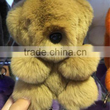 Real Rex Rabbit Fur Keychain Bear Doll Doll Key Chain Charm Golf Bag Pendant Wallet Pom Pom Coon Car Pendant photo-2